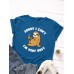 Women Cute Sloth Cartoon Slogan Print O  Neck Casual Short Sleeve T  Shirt