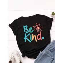 Women Be Kind Slogan Print O  Neck Short Sleeve Casual Multicolor T  Shirt