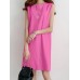 Solid H  Shaped Cotton Sleeveless Round Neck Casual Midi Dress