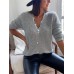 Women Solid Color Lace Trim Button Up Warm Knitted Sweaters Cardigans