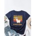 Cartoon Cat Slogan Print Round Neck T  shirt For Women