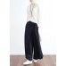 New dark blue ladies loose tie irregular wide leg cotton and linen pants